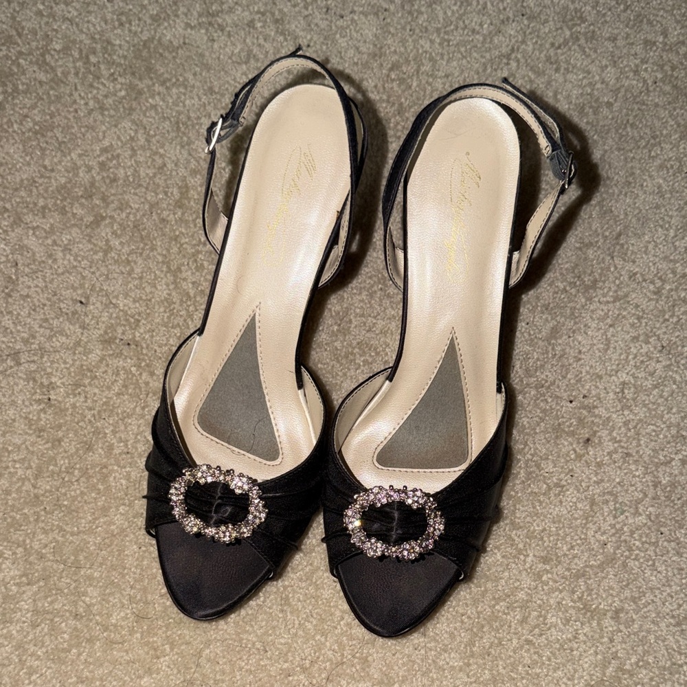 Michaelangelo Black Heels with Rhinestone Buckle